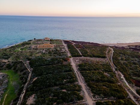 Greek temples at Selinunte, View on sea and ruins of greek columns in Selinunte Archaeological Park Sicily Italy