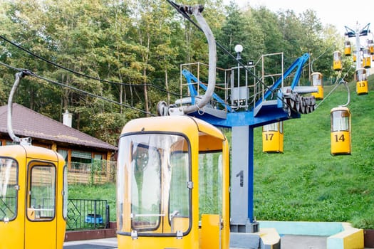 cable car in the resort town on sunny autumn day
