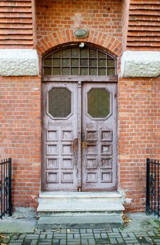 beautiful retro front door. outside view. sunny summer day