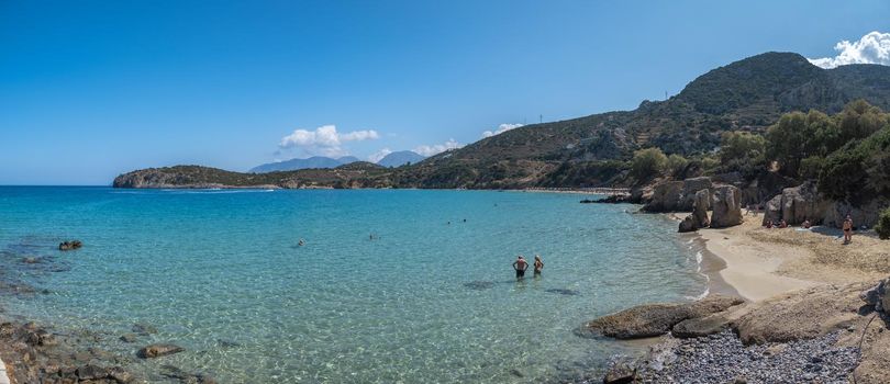 Tropical beach of Voulisma beach, Istron, Crete, Greece ,Most beautiful beaches of Crete island -Istron bay near Agios Nikolaos 