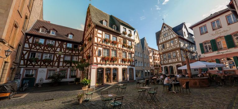 Mainz Germany August 2020, Classical timber houses in the center of Mainz, Germany Europe