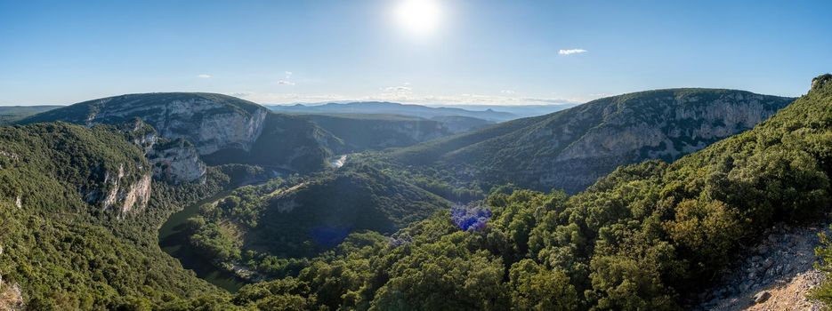 Ardeche France,view of Narural arch in Vallon Pont D'arc in Ardeche canyon in France. Europe