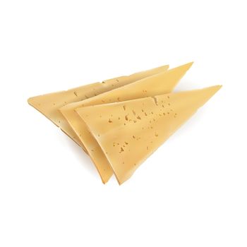 Triangular cheese slices on a white background. Realistic style illustration.