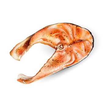 Slice of red fish salmon on a white background. Realistic style illustration.