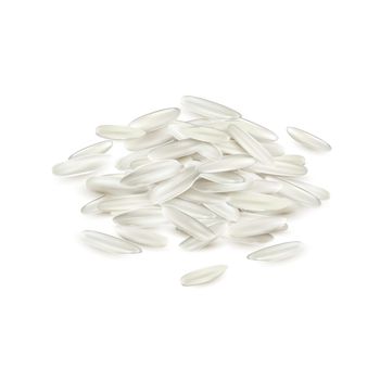 White long grain rice pile on a white background. Realistic style illustration.