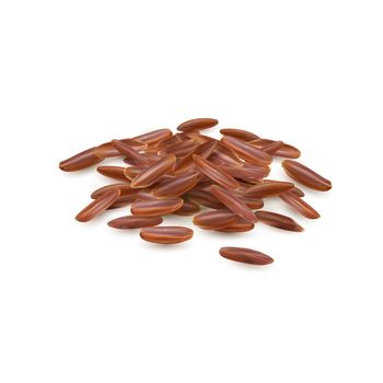 Red long grain rice pile on a white background. Realistic style illustration.