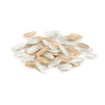 Pile of mixed white and brown long grain rice on a white background. Realistic style illustration.