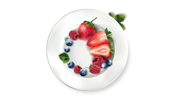 A few tasty berries on a white plate.