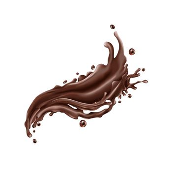 Liquid chocolate dynamic splash. Illustration in realistic style.