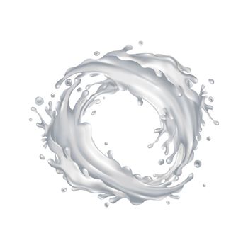 Milk liquid dynamic splash. Illustration in realistic style.