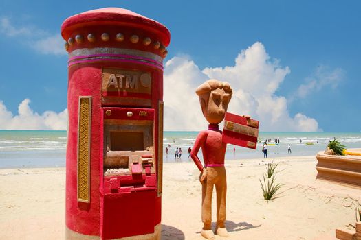 ATM sand pagoda in Songkran festival represents In order to take the sand scraps attached to the feet from the temple to return the temple in the shape of a sand pagoda