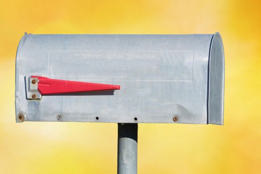 American mailbox with red flag