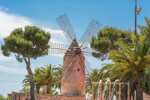 Old historic windmill on a farm of Majorca (Spain)