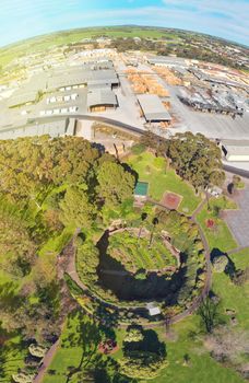 Panoramic aerial view of Mt Gambier Umpherston Sinkhole, Australia.