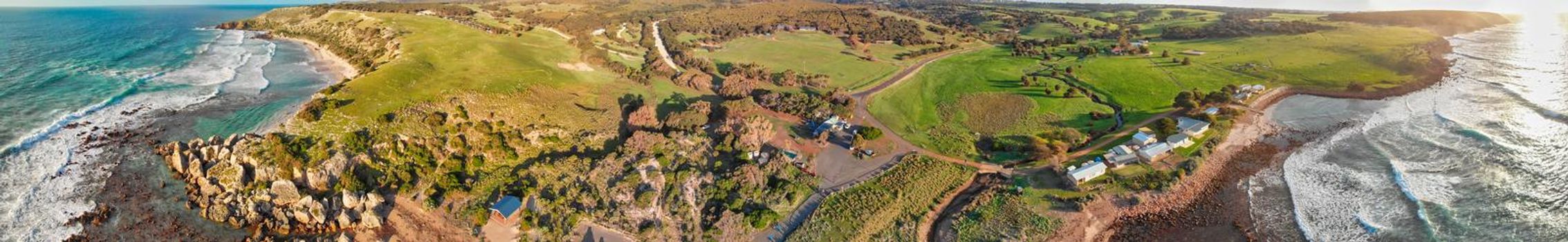 Panoramic aerial view of Kangaroo Island Beach, Australia.