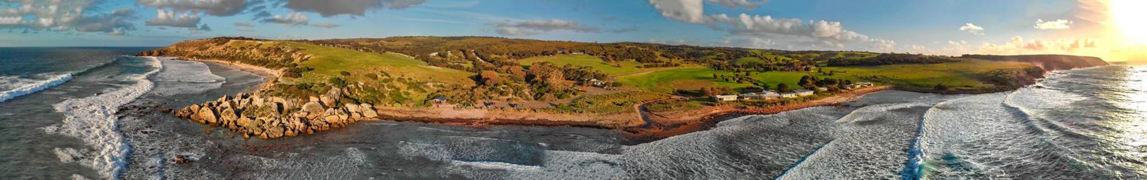 Panoramic aerial view of Kangaroo Island Beach, Australia.