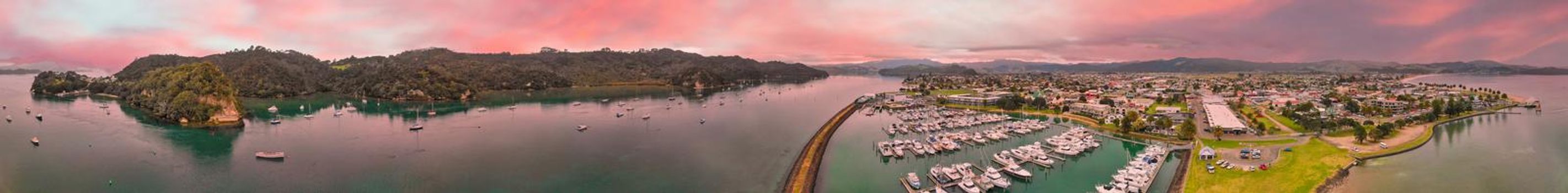 Panoramic aerial view of Whitianga and Mercury Bay, New Zealand North Island.