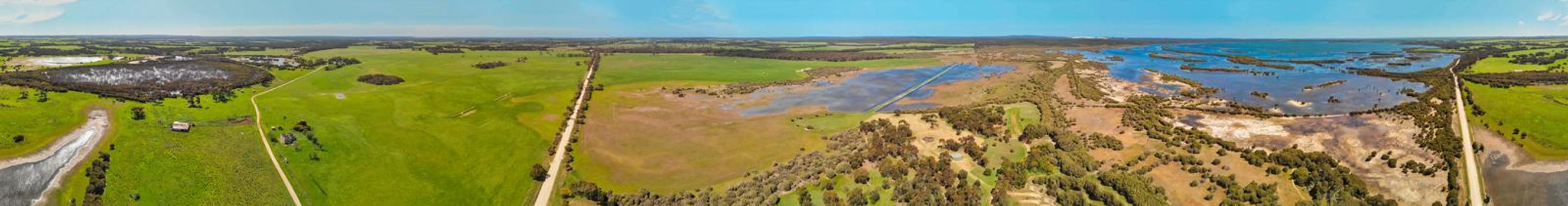 Panoramic aerial view of New Zealand North Island countryside.