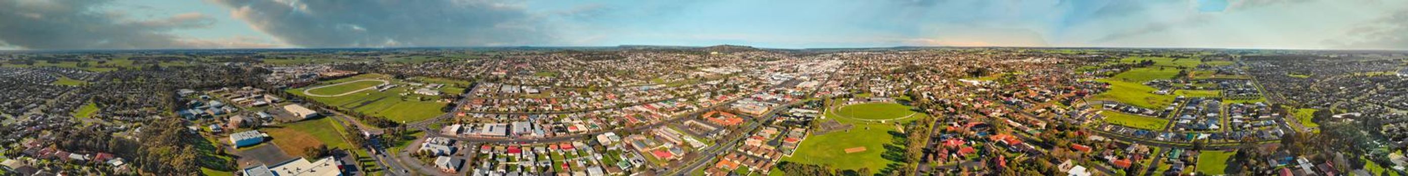 Panoramic aerial view of Mt Gambier skyline on a beautiful day, Australia.