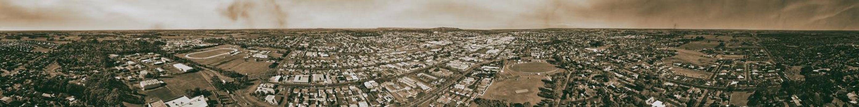 Panoramic aerial view of Mt Gambier skyline on a beautiful day, Australia.