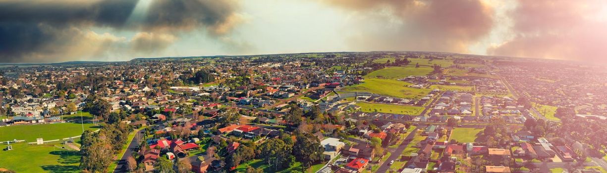 Panoramic aerial view of Mt Gambier skyline on a beautiful day, Australia.