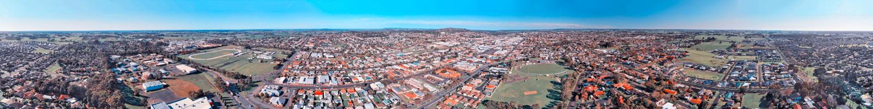 Panoramic aerial view of Mt Gambier skyline on a beautiful day, Australia.