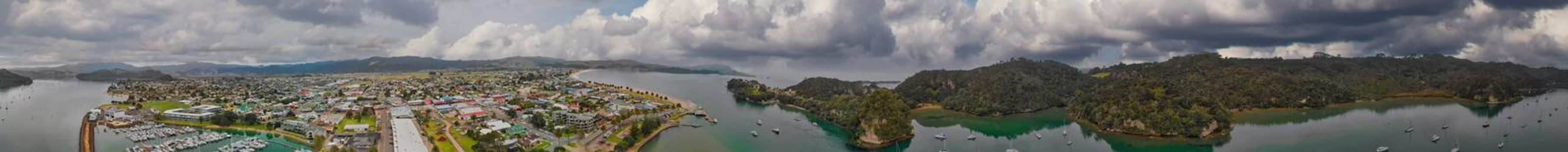 Panoramic aerial view of Whitianga and Mercury Bay, New Zealand North Island.