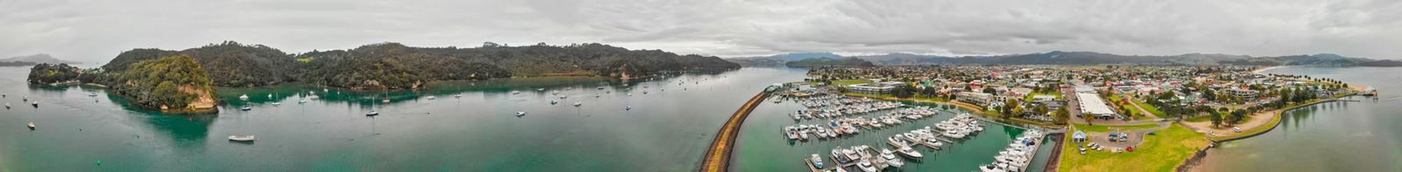 Panoramic aerial view of Whitianga and Mercury Bay, New Zealand North Island.