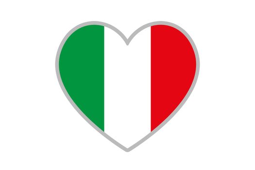 Italian flag in the shape of a heart. Travel italian love heart icon. Love Italy flag symbol illustration.