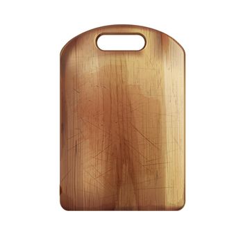 On a white background, wooden cutting board with scratches in a realistic style. Top view.