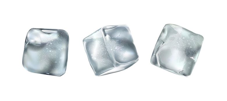 Three square ice cubes for cooling various drinks are depicted in a realistic style.