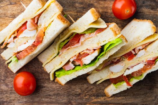 Deli fresh sandwich with chicken, top view