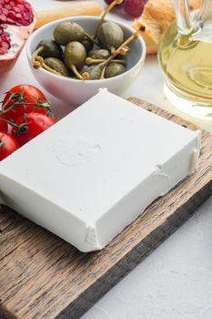 Fresh greek feta cheese set, on white background