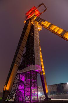 Night picture of an old coal mine in Belgium Genk Colorful pictures Industry