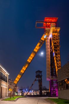 Night picture of an old coal mine in Belgium Genk Colorful pictures Industry