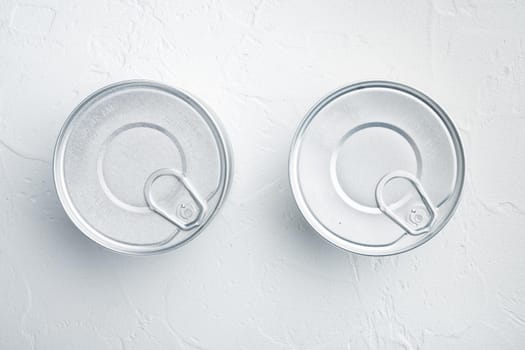Canned dip tin can, on white background, top view or flat lay