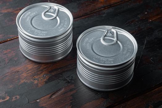 Canned sauce tin can, on old wooden table