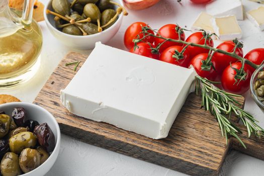 Traditional greek feta cheese set, on white background