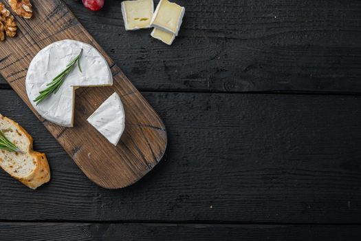 , on black wooden table, flat lay with copy space for text