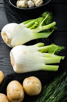 Fennel roots, on black wooden table