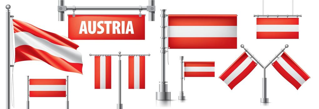 Vector set of the national flag of Austria in various creative designs.