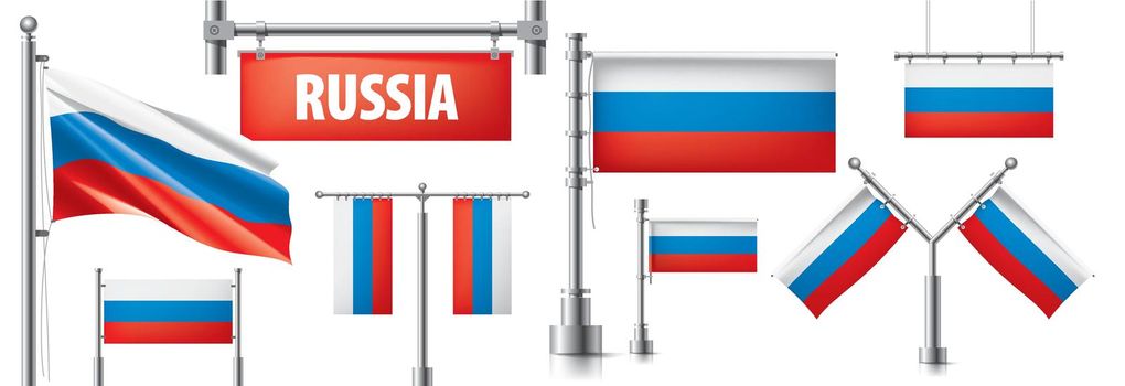 Vector set of the national flag of Russia in various creative designs.