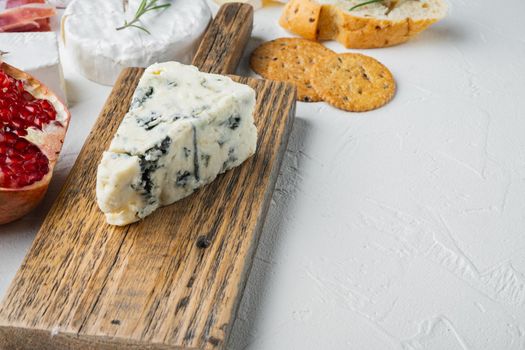 Blue cheese Gorgonzola set, on white background with copy space for text