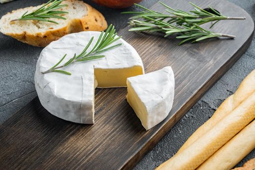 Camembert or brie cheese set, on gray background