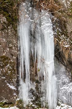 Icicles, ice formations on a rock near Bernkastel-Kues on the Moselle