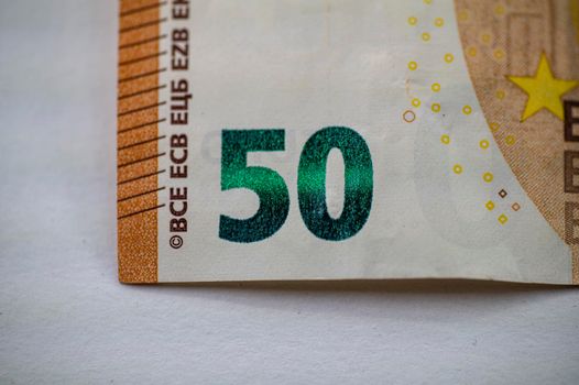 the 50 euro banknote detail on a white background