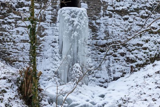 Icicles, ice formations on a rock near Bernkastel-Kues on the Moselle