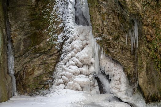 Ice structures, icicles at the Tiefenbach waterfall in Bernkastel-Kues on the Moselle