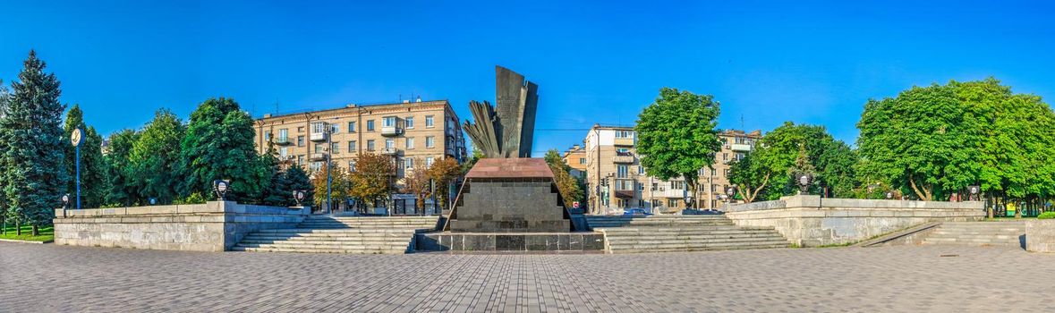 Dnipro, Ukraine 07.18.2020. Monument to the Fallen Afghan Warriors on the Dnipro embankment in Ukraine on a sunny summer day