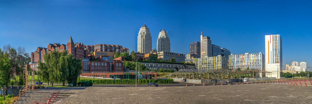 Dnipro, Ukraine 07.18.2020. Modern buildings in the center of Dnipro city in Ukraine on a sunny summer day